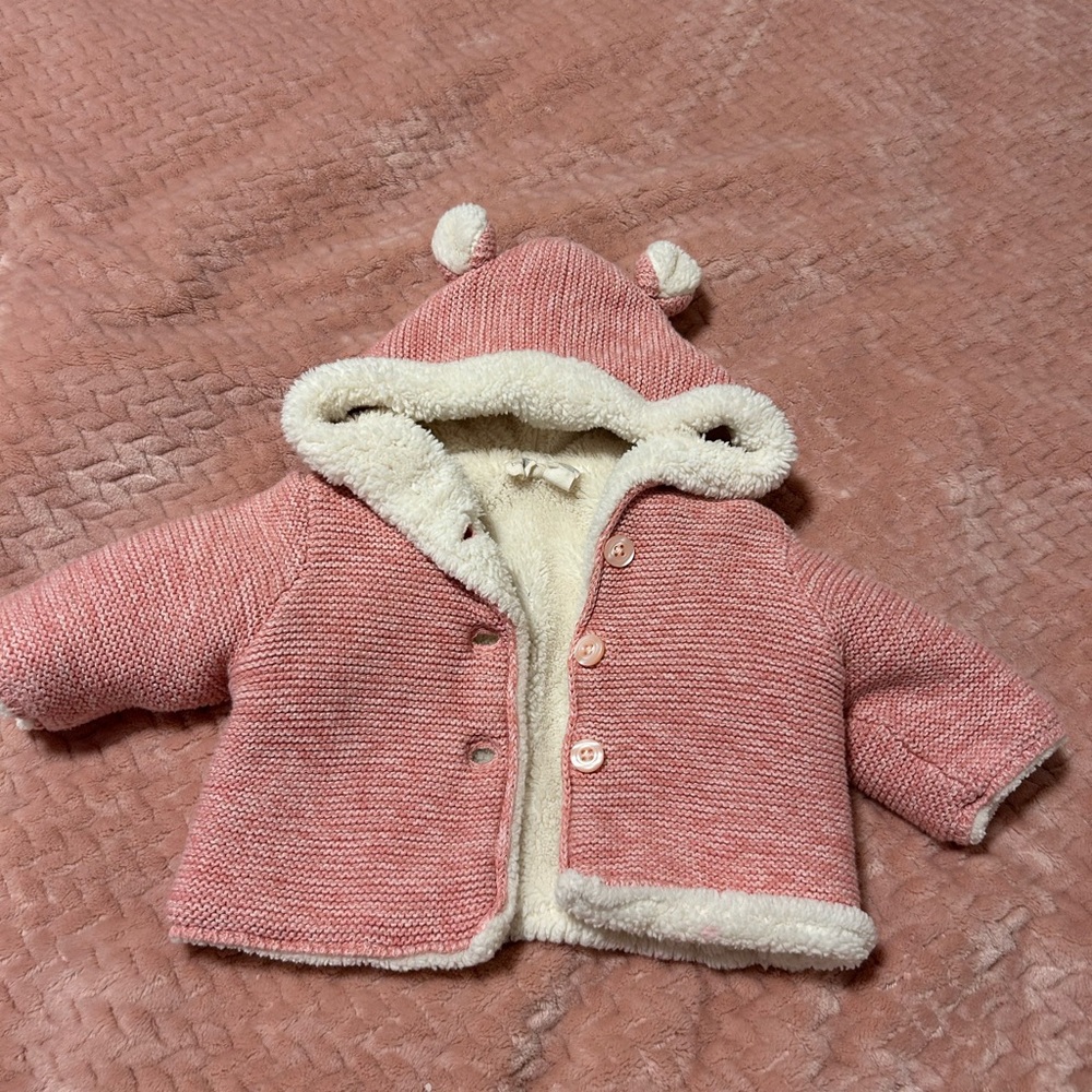 Baby Gap thick Sherpa lined bear button up jacket 0-3 months